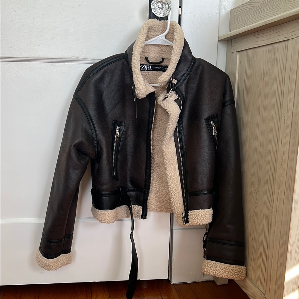 Zara Dark Brown Shearling Jacket